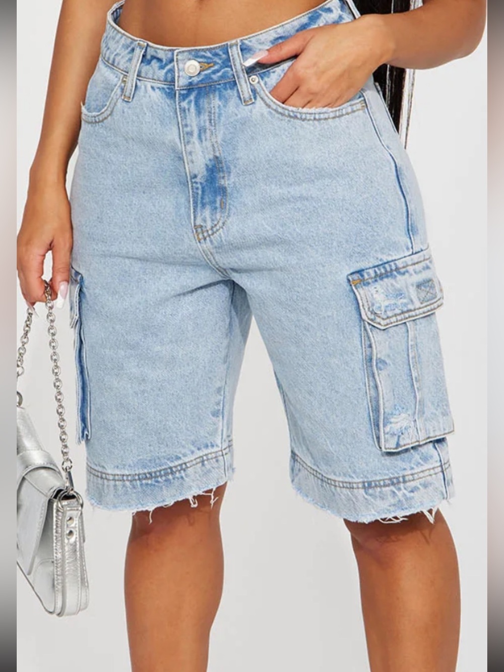 Fashion Nova Light Blue Denim Cargo Shorts